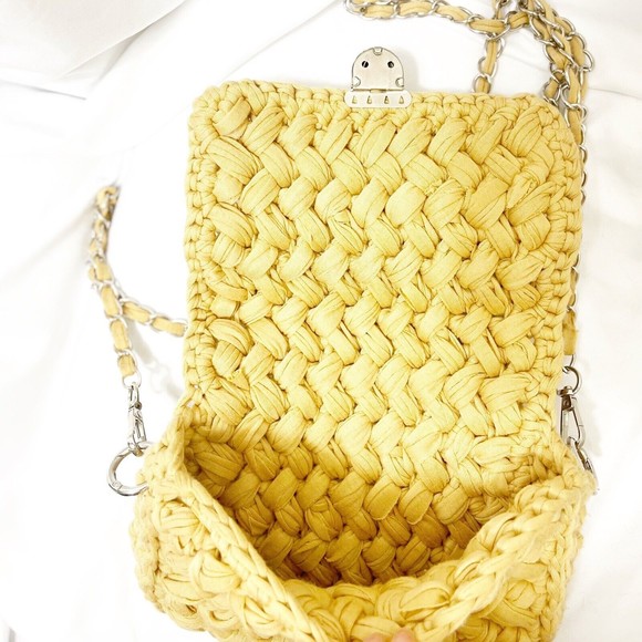 Rubylishious Tan handmade woven clutch crossbody Removable embroidered gold ch - Picture 3 of 3